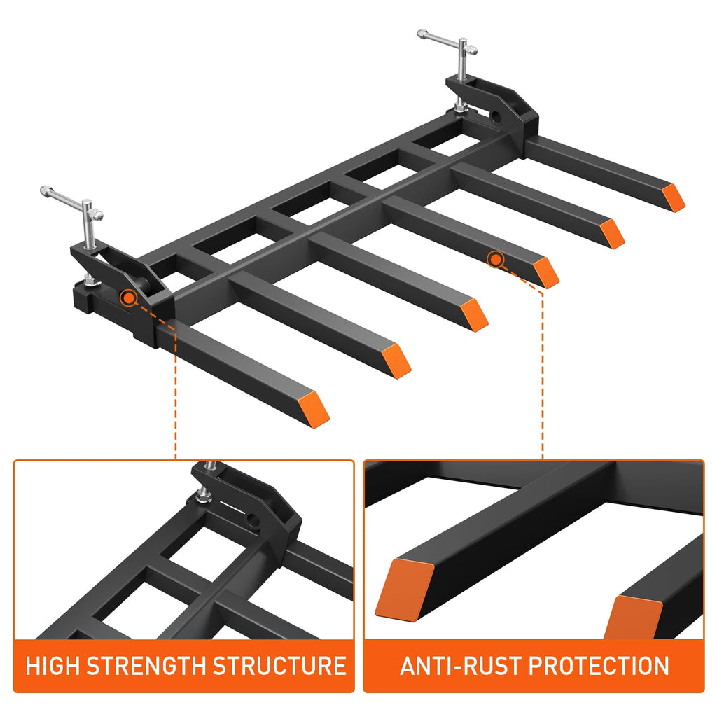 Garvee 58" Clamp on Tractor Debris Forks, Heavy Duty Clamp on Pallet Forks with 4000 LBS Loading Capacity, for Skid Steer Loader, Tractor Attachments