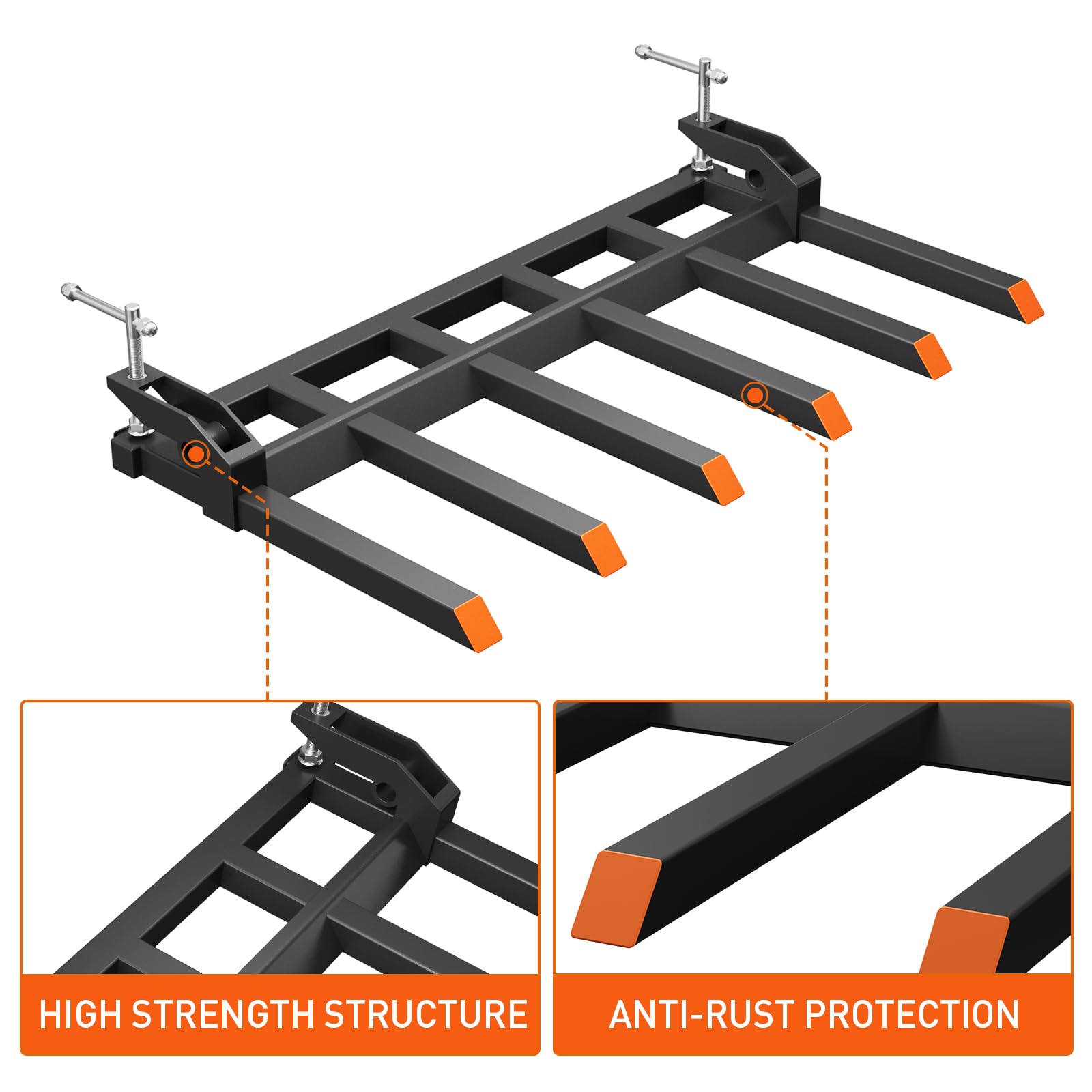 Garvee 58" Clamp on Tractor Debris Forks, Heavy Duty Clamp on Pallet Forks with 4000 LBS Loading Capacity, for Skid Steer Loader, Tractor Attachments