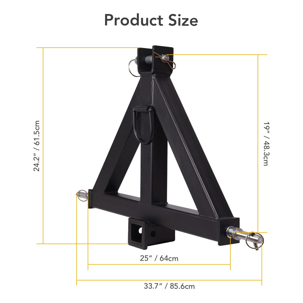 Garvee 3 Point 2" Receiver Trailer Hitch Category 1 Tractor Tow Drawbar Adapter for BX Kubota, John Deere, LM25H WLM Tractor, NorTrac, Kioti, Yanmar, Cat