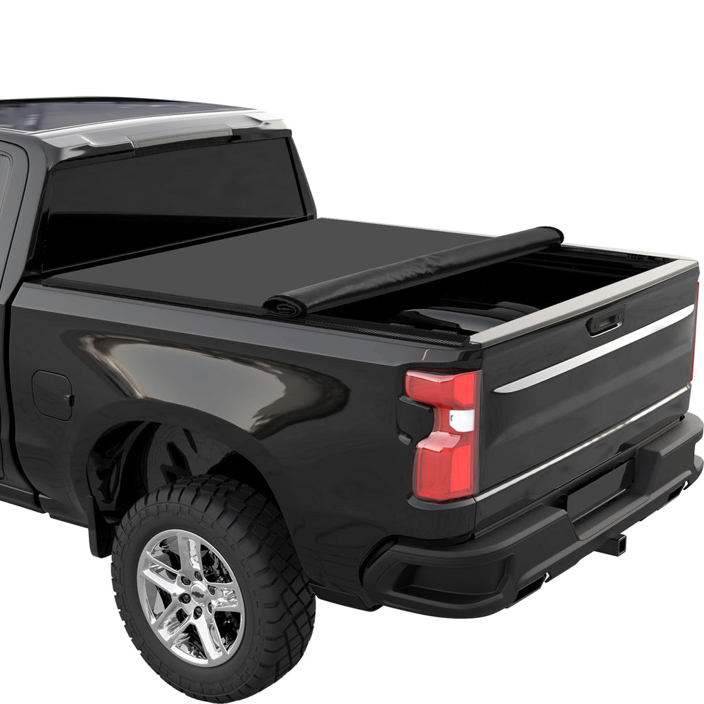 Garvee Soft Roll-Up Soft Tonneau Cover for Compatible with 2019-2024 Chevrolet Silverado/GMC Sierra 1500 6.6 Ft Truck Bed