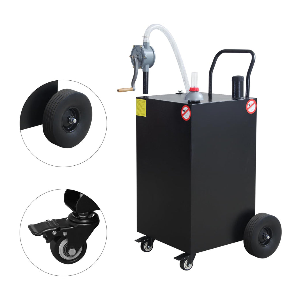 Garvee 50 Gallon Portable Gas Caddy Gasoline Diesel Can Hand Siphon Pump With Rolling Flat-Free Solid Rubber Wheels for Boat, Atv, Car, Motorcycle