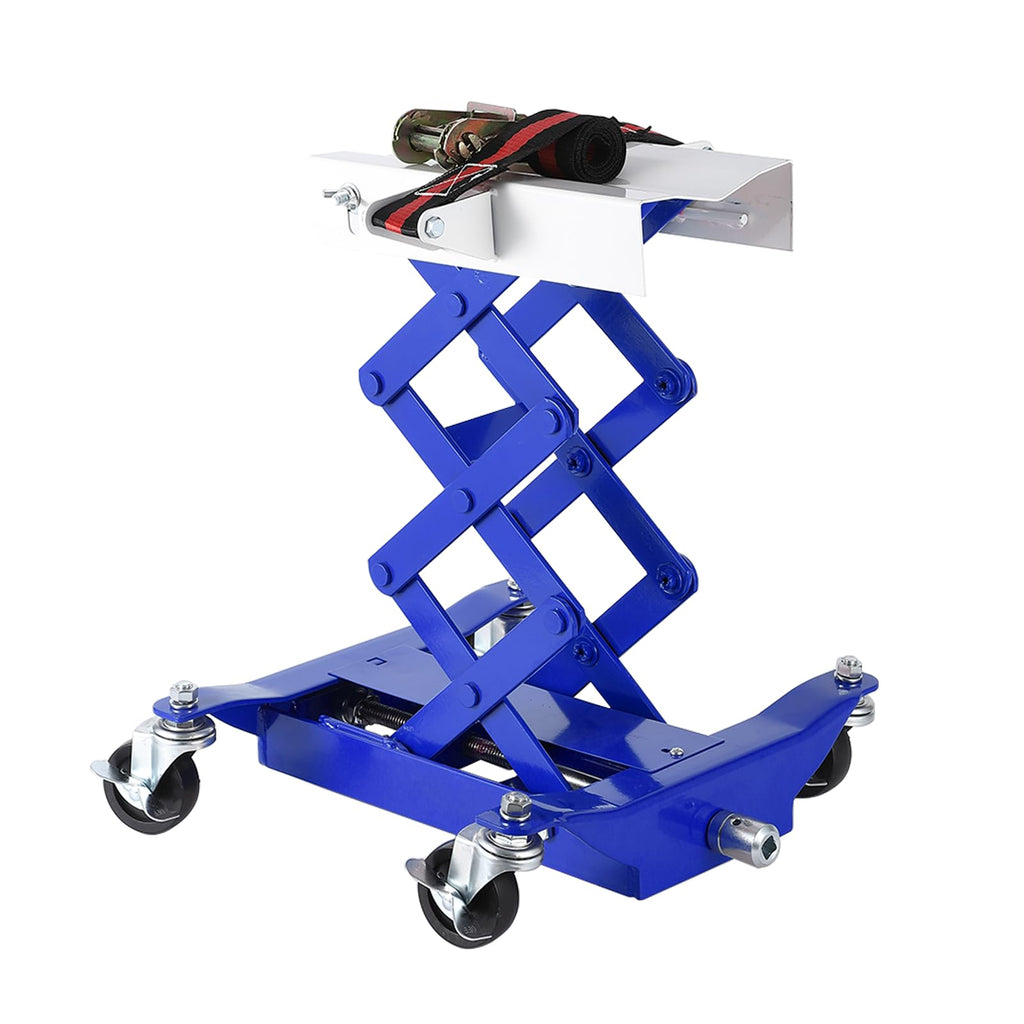 Garvee 450 LBS Capacity Low Profile Transmission Jack with 2M Safety Straps, 7-23 in Lift Range, Heavy Duty Auto Repair Lifting Jack with 4 Wheels for for Smaller Vehicles, Blue
