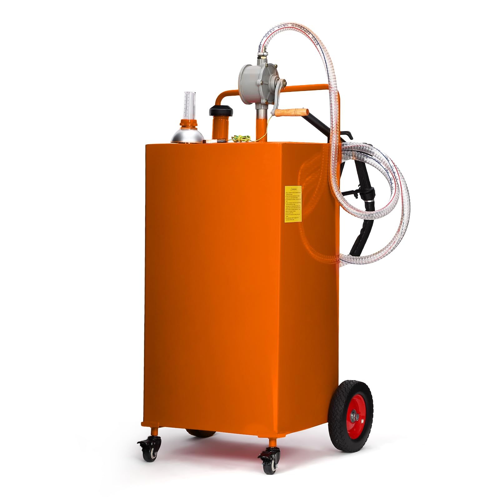 Garvee 30 Gallon Fuel Caddy with Manual Transfer Pump, Heavy-Duty Stainless Steel, 4-Wheel Mobile Design for Cars, Trucks, Boats, Lawn Mowers, Silver