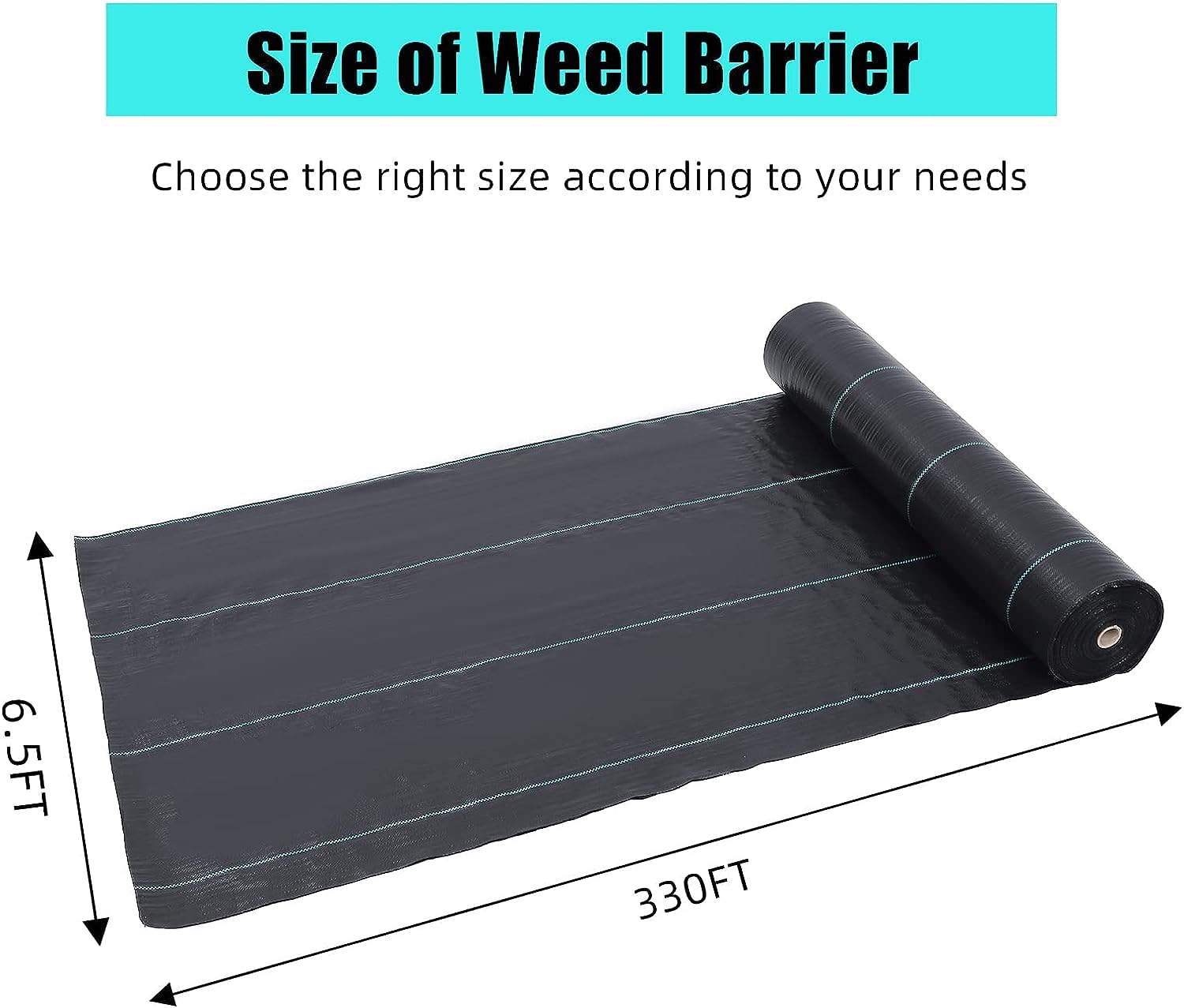 Garvee 6.5ft x 330ft Heavy Duty Weed Barrier Fabric, 3.2oz Durable Landscape Fabric, Tear-Resistant Ground Cover for Garden, Landscaping & Construction Use