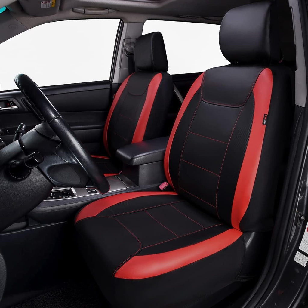 Garvee 9-Piece PU Universal Car Seat Covers, PU Leather with Stitching, Black and Red, Durable, Easy to Install