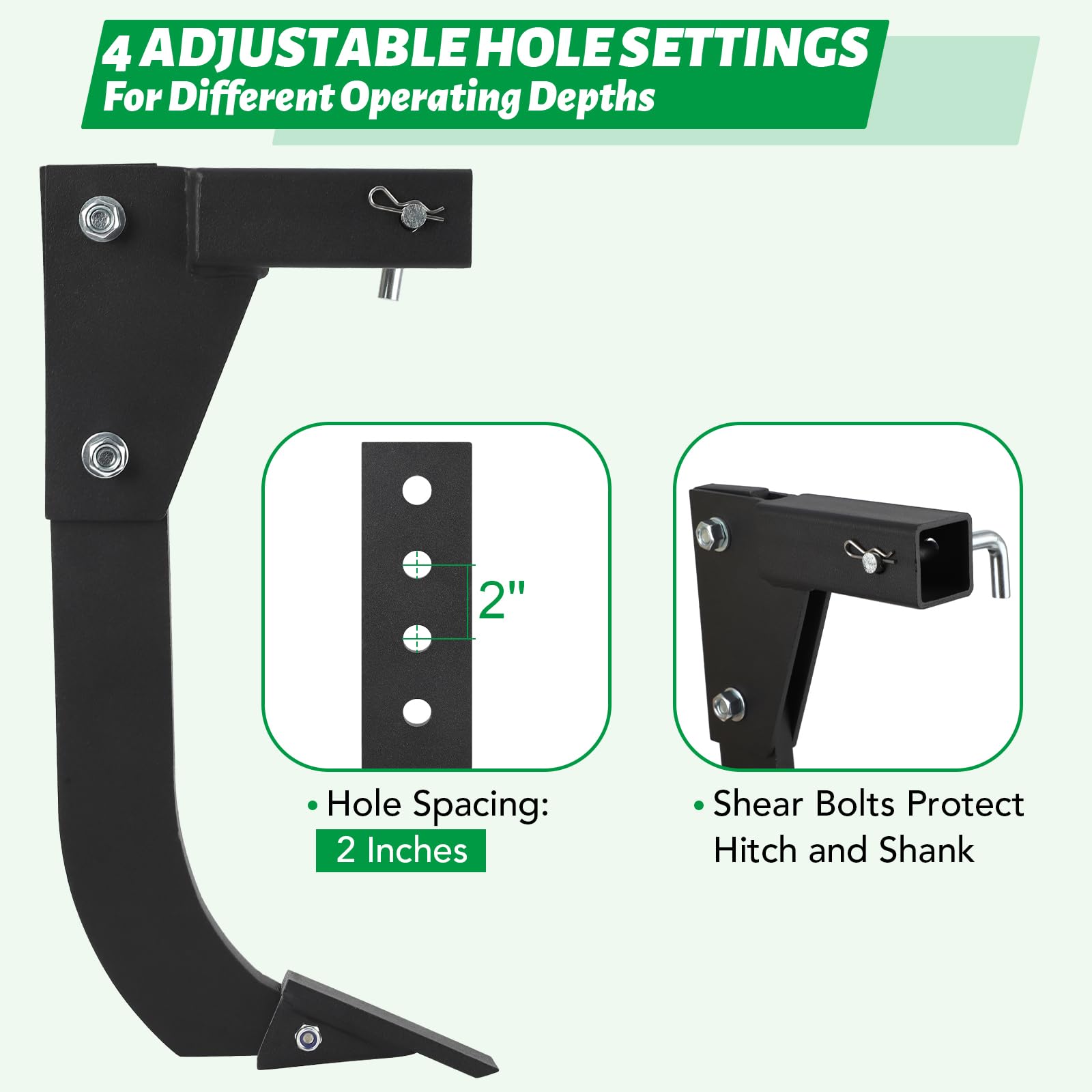 Garvee Hitch Mounted Ripper, 18'' Shank Middle Buster Plow for ATV/UTV Tractor with 2" Receiver, Hitch Lawn Ripper Easy One-Pin Mounting, Heavy Duty Trencher Subsoiler