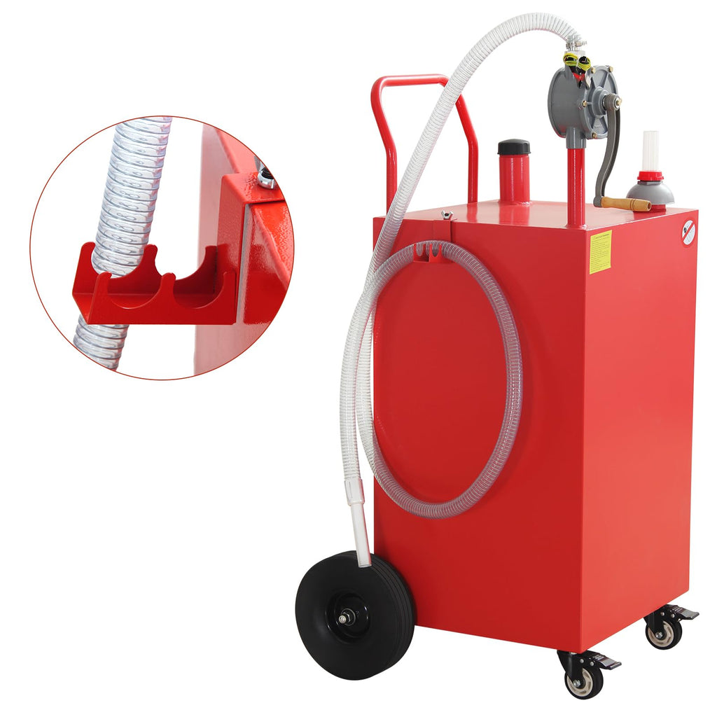 Garvee 50 Gallon Portable Gas Caddy Gasoline Diesel Can Hand Siphon Pump With Rolling Flat-Free Solid Rubber Wheels for Boat, Atv, Car, Motorcycle