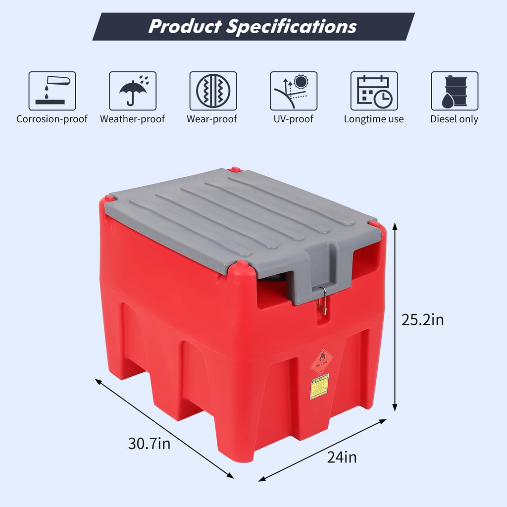 Garvee 128 Gallon Portable Fuel Tank with Pump for Gasoline & Diesel, 10GPM High Flow Rate 12V DC Self-Priming Fuel Transfer Pump, 13.1ft Hose, Auto Fueling Nozzle, Red