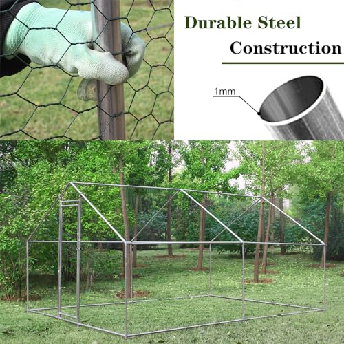 Garvee Chicken Coop Large Metal Chicken House,Walk-in Poultry Cage Chicken Run Pen Dog Kennel Duck House with Waterproof and Anti-Ultraviolet Cover (L(10' L x 13 W x 6.56' H))