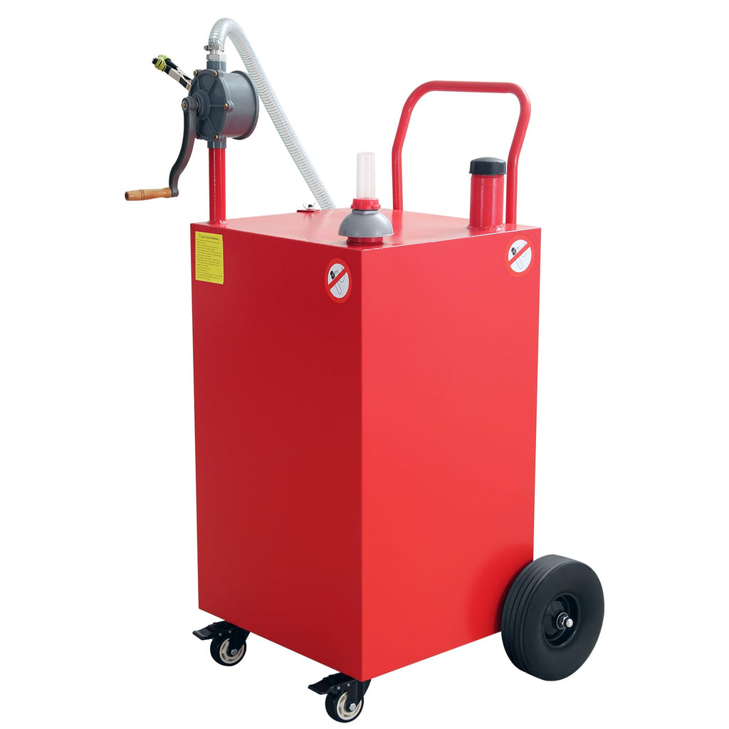 Garvee 45 Gallon Portable Gas Caddy Gasoline Diesel Can Hand Siphon Pump With Rolling Flat-Free Solid Rubber Wheels for Boat, Atv, Car, Motorcycle
