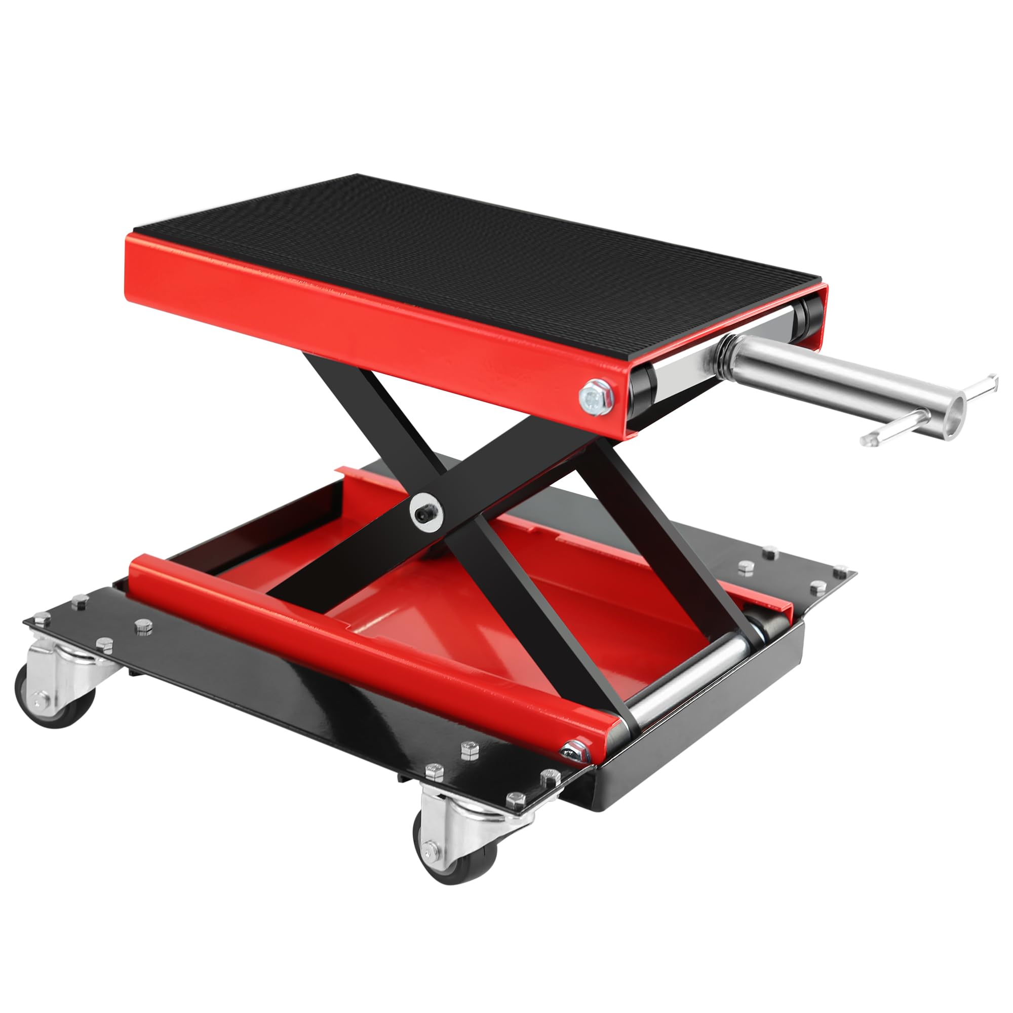 Garvee Motorcycle Scissor Lift Jack - 1100 lbs Capacity Scissor Jack with Dolly and Hand Crank, Ideal for ATVs and Dirt Bikes