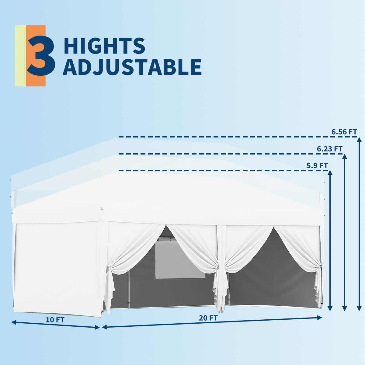 Garvee 10'x20' Pop Up Canopy Tent Outdoor Canopy One-Person Set Up Heavy Duty Commercial Instant Tent Shelter, 6-Sidewall+White