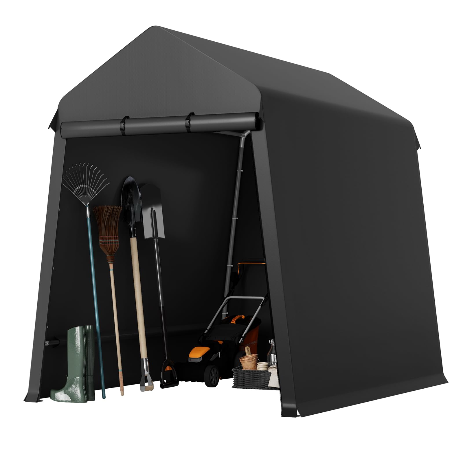 Garvee 6X8FT Heavy Duty Outdoor Shed,Portable Storage Shed,with 2 Rolled Up Zipper Doors,Vents Carports & Waterproof Cover Temporary Shelter for Motorcycle,Gardening Tools and Generator(black)
