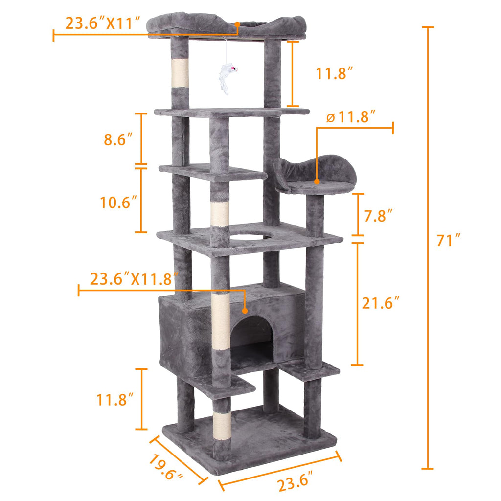Garvee Cat Tree Tower, Multi-Level Indoor Cat Playground, Faux Fur Lounging Spot, Scratching and Exercise Post, with Anti-Tip Kit