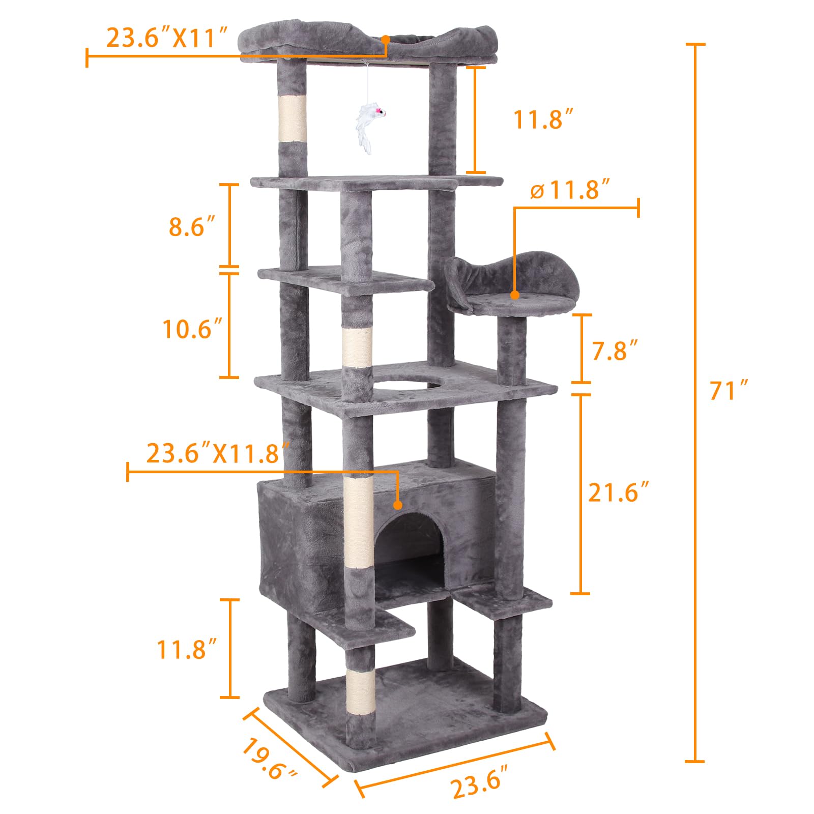 Garvee Cat Tree Tower, Multi-Level Indoor Cat Playground, Faux Fur Lounging Spot, Scratching and Exercise Post, with Anti-Tip Kit