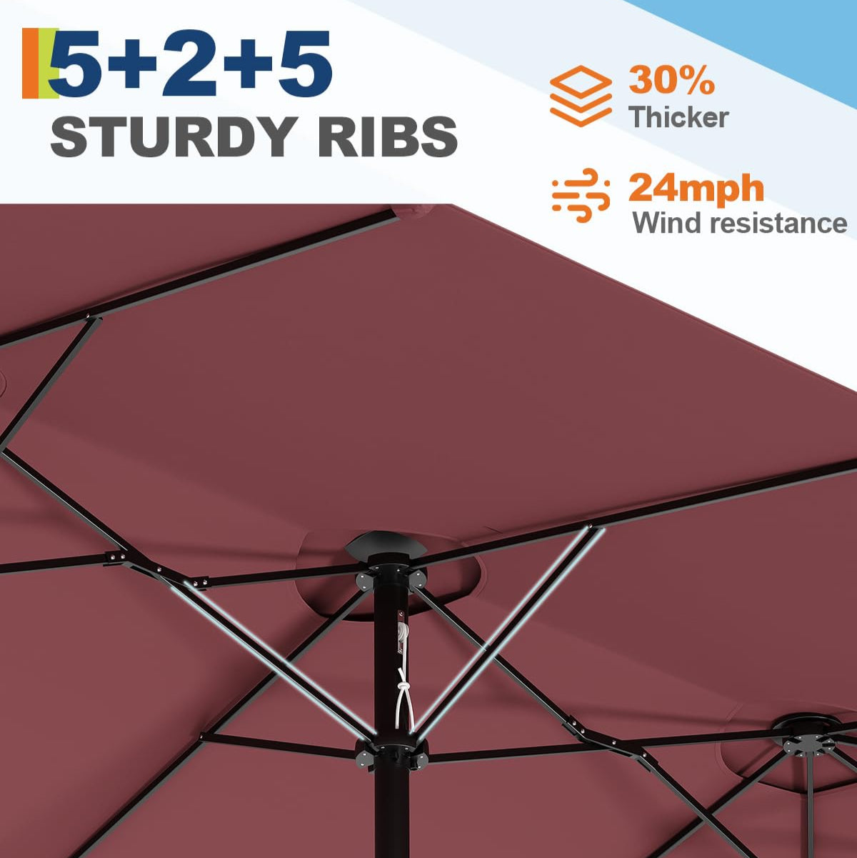 Garvee 13' Double-Sided Outdoor Patio Umbrella - Rectangle Market Umbrella with Crank Handle for Poolside, Backyard, Large Patio, Wine Red