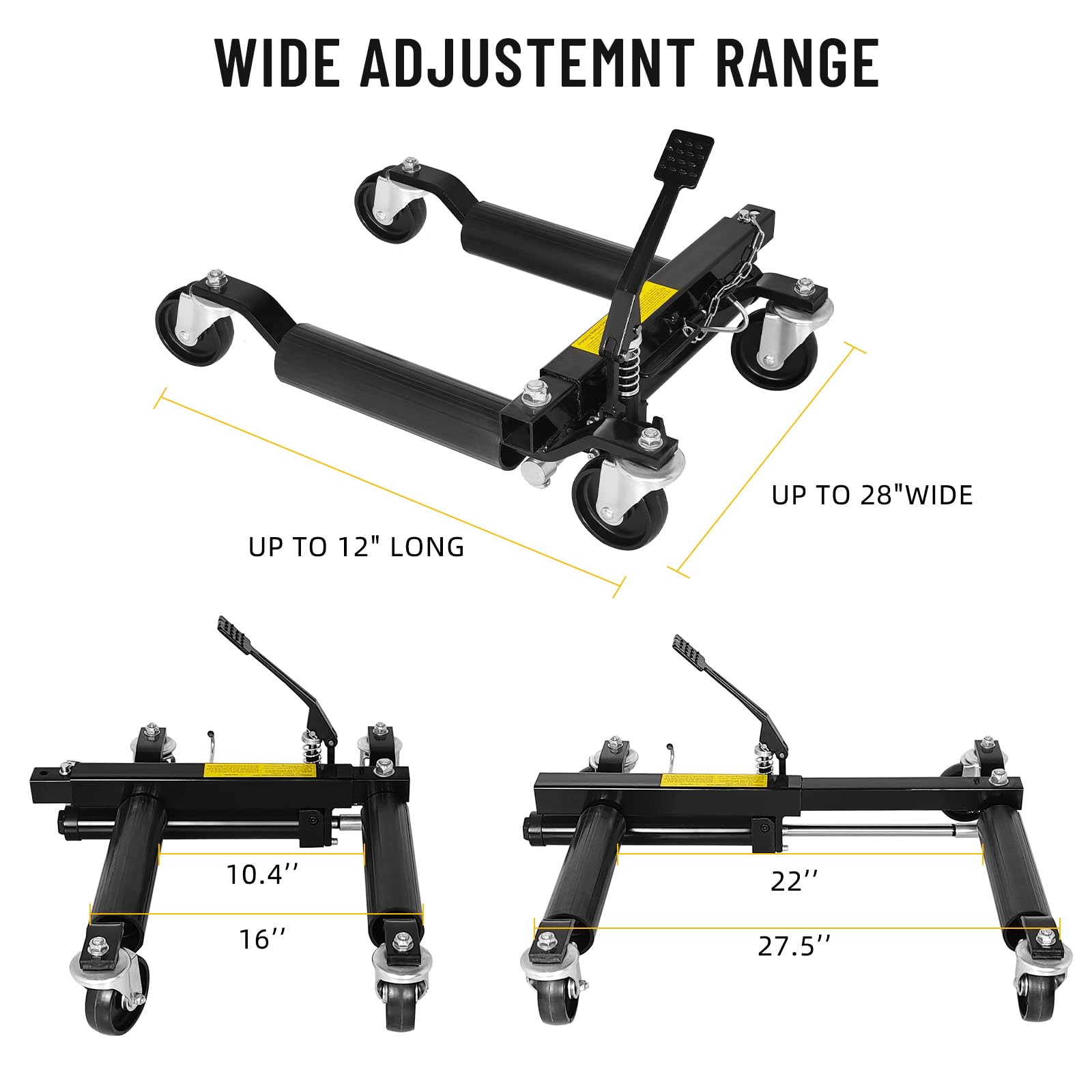 Garvee 2 Pack Car Wheel Dolly 3000-lbs Load Capacity Mechanical Heavy Duty Vehicle Positioning with Ratcheting Foot Pedal Steel Construction for Car Truck RV Trailer Auto Repair
