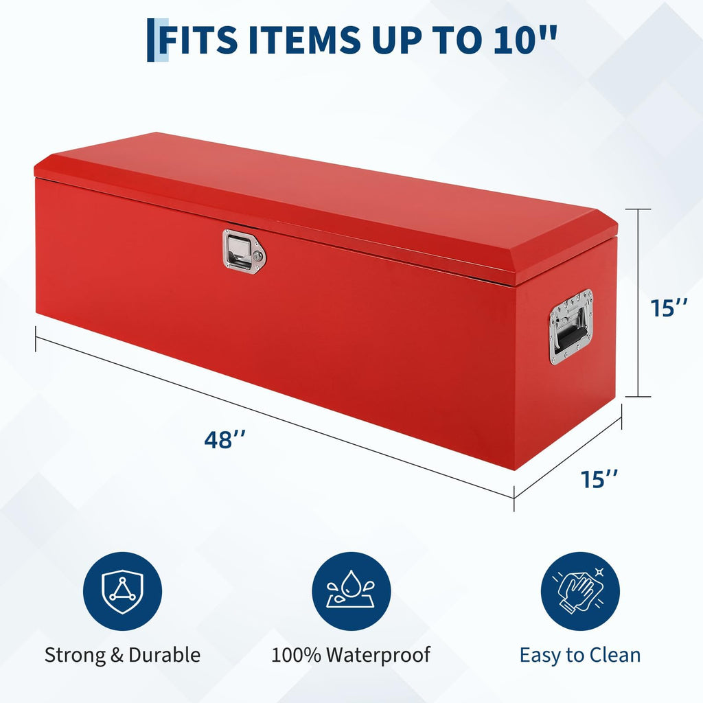 Garvee Truck Bed Tool Box - 48"x15"x15" Heavy-Duty Steel Storage Organizer with Gas Strut Lid, Waterproof Design, and Orange Peel Finish for Pickup, RV, and Trailer, Red