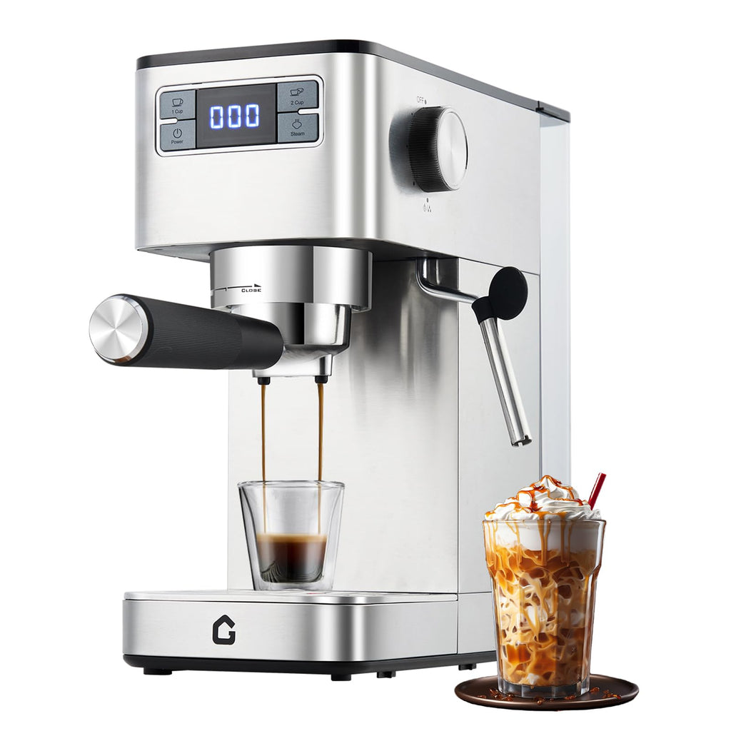 Garvee Compact 20 Bar Espresso Machine Stainless Steel, Steam Milk Frother, Removable Tank for Cappuccino/Latte,(Silver)
