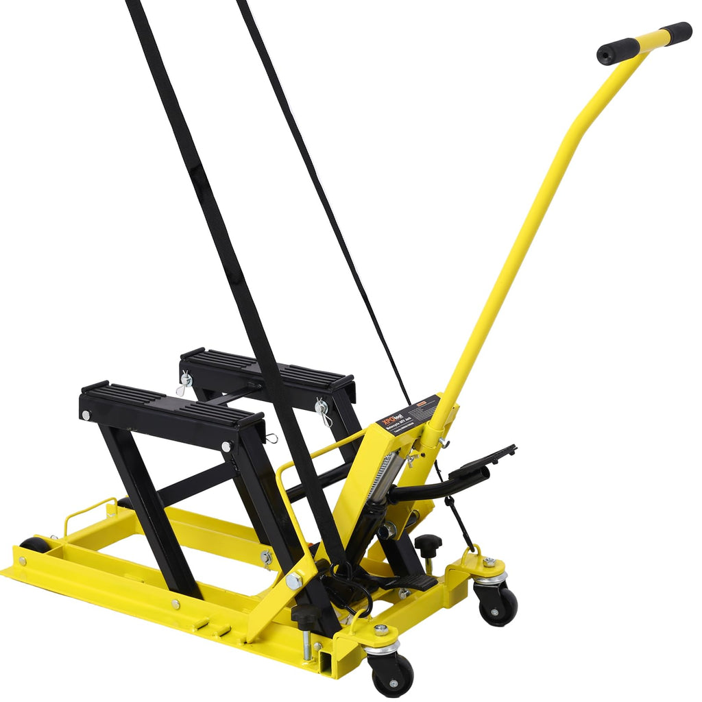 Garvee Hydraulic Motorcycle Jack Lift 1500 LBS Capacity Portable Yellow Motorcycle Dolly with Straps for Bike ATV Dirt Bikes