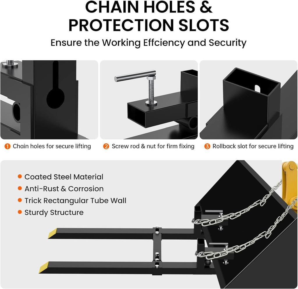 Garvee 43" 1500lbs Clamp on Pallet Forks, Heavy Duty Forks for Tractor Skid Steer Loader Bucket, Heavy Duty Quick Attach Forks with Adjustable Stabilizer Bar (17.5"-35")