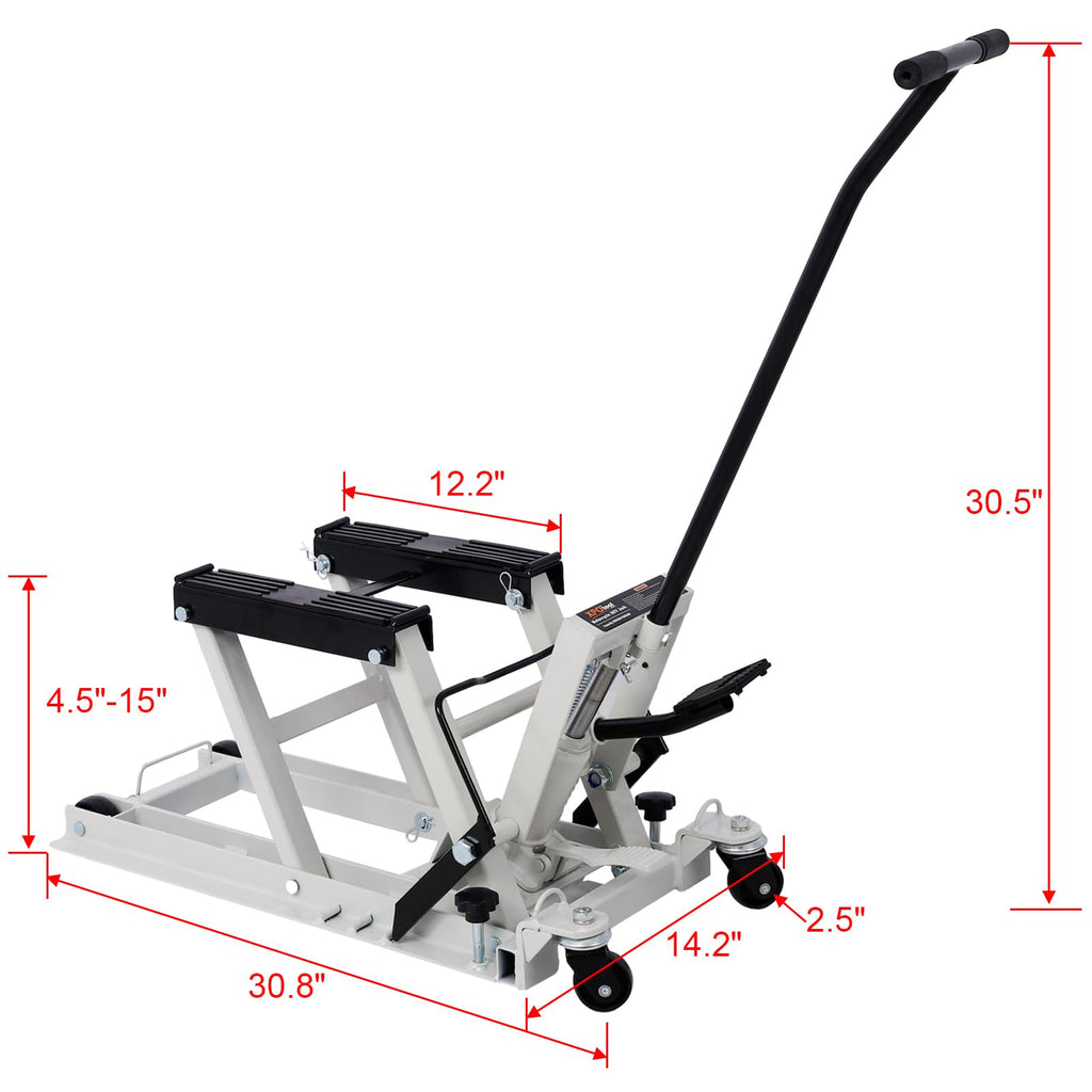 Garvee Hydraulic Motorcycle Jack Lift Table With Straps For Bike ATV Dirt Bikes 1500 LBS Capacity Grey