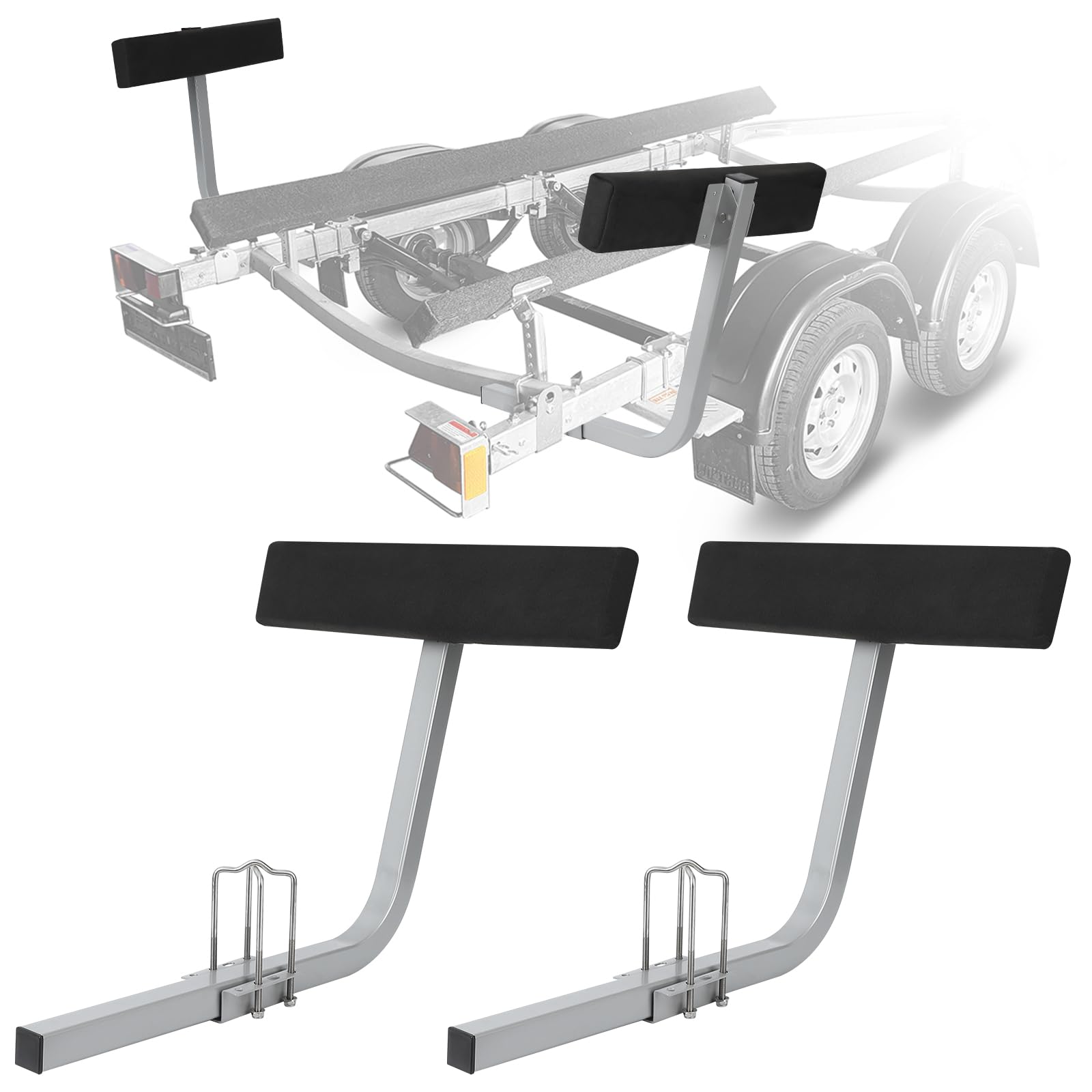 Garvee Boat Trailer Guides, 20" Inch Carpeted Guide On Tilting Side Bunks, 2 Foot Bunk Boards Kit, for High Beam, Box or C-Channel Trailers with Mounting Frames and Hardware