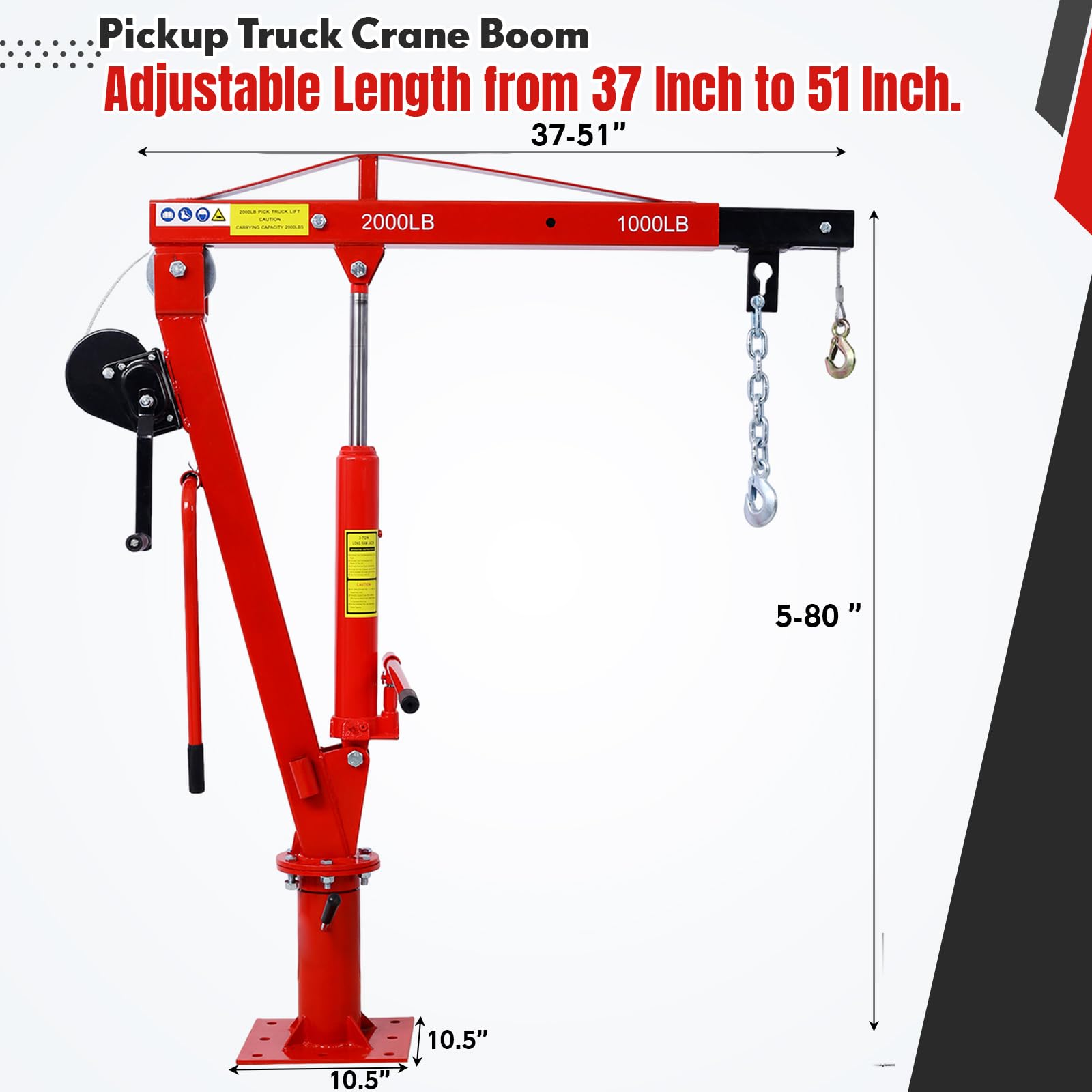 Garvee Pickup Truck Crane with Hand Winch, 2000 LBS Capacity, 360° Swivel, Folding Electric Winch, Red, Construction & Forestry Use
