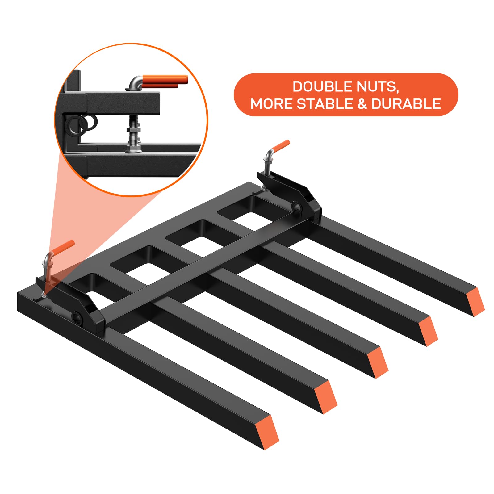 Garvee Clamp On Pallet Forks Fits 48" Bucket, 2500LB Capacity 5-Tine Attachment for Tractor & Skid Steer Loader
