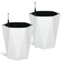 Garvee 16 Inch Tall Diamond Planters Set of 2, Self Watering Planters with Water Level Monitor and Wheels, Flower Pots Outdoor and Indoor for Patio, Porch, Living Room, Home Office, White