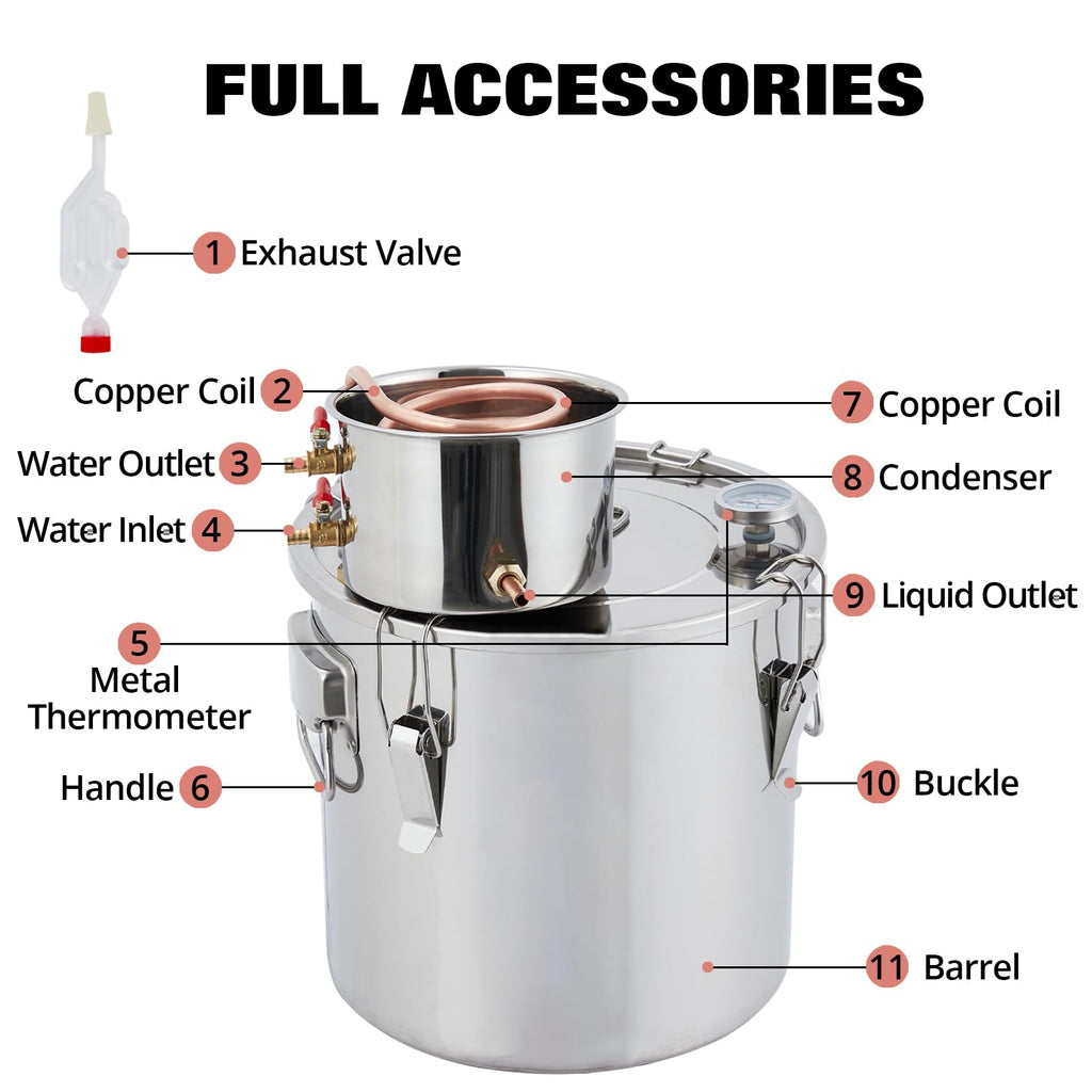 Garvee 10Gal(2 Pots) Alcohol Distiller, Stainless Steel Kit with Copper Tube for Home Brewing Whisky, Wine, Brandy