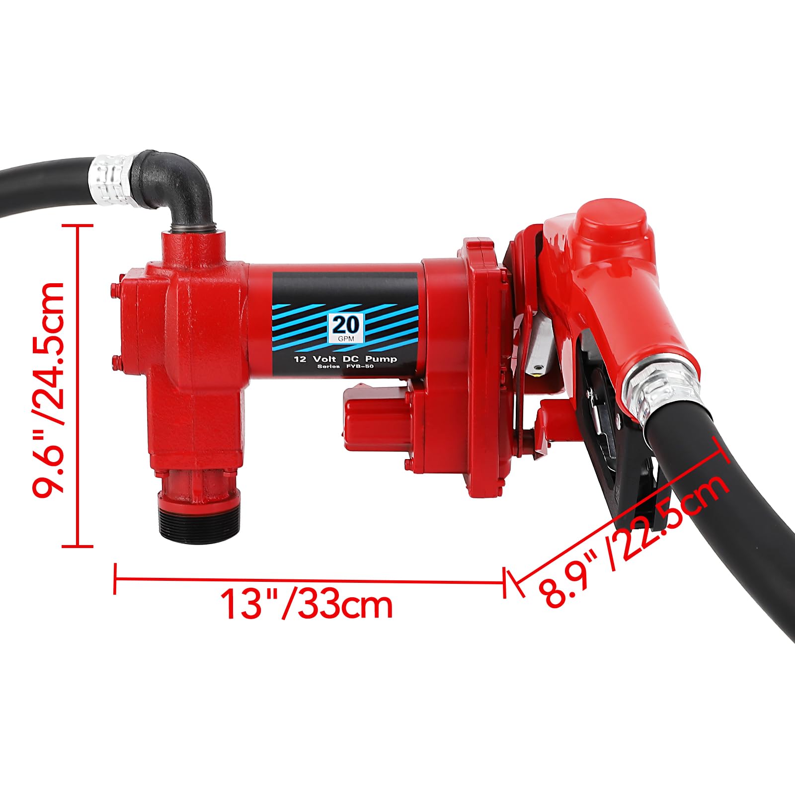 Garvee Fuel Transfer Pump 20 GPM 1/4 HP, 12 Volt DC Fuel Pump, Diesel Transfer Pump with Automatic Nozzles, Gasoline Transfer Pump with Emission & Suction Hoses for Gasoline, Diesel, Kerosene
