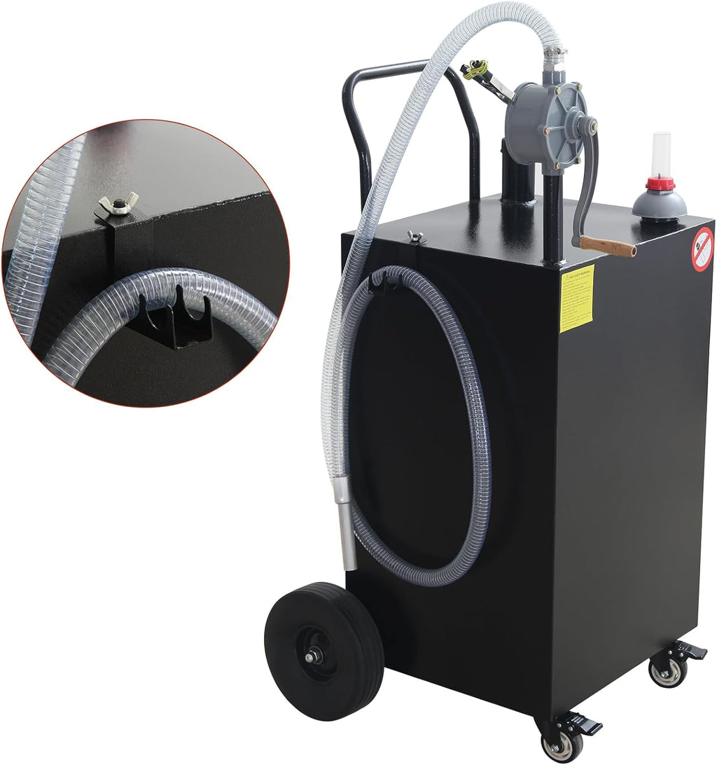 Garvee 45 Gallon Portable Gas Caddy Gasoline Diesel Can Hand Siphon Pump With Rolling Flat-Free Solid Rubber Wheels for Boat, Atv, Car, Motorcycle - Black
