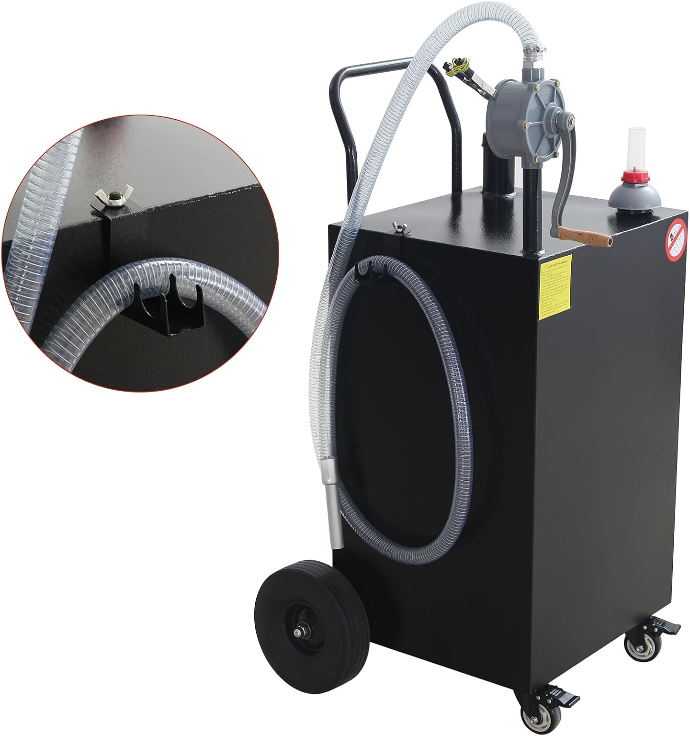 Garvee 45 Gallon Portable Gas Caddy Gasoline Diesel Can Hand Siphon Pump With Rolling Flat-Free Solid Rubber Wheels for Boat, Atv, Car, Motorcycle - Black