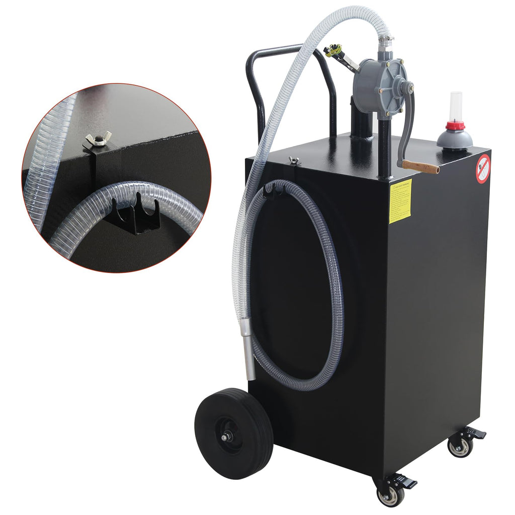 Garvee 50 Gallon Portable Gas Caddy Gasoline Diesel Can Hand Siphon Pump With Rolling Flat-Free Solid Rubber Wheels for Boat, Atv, Car, Motorcycle