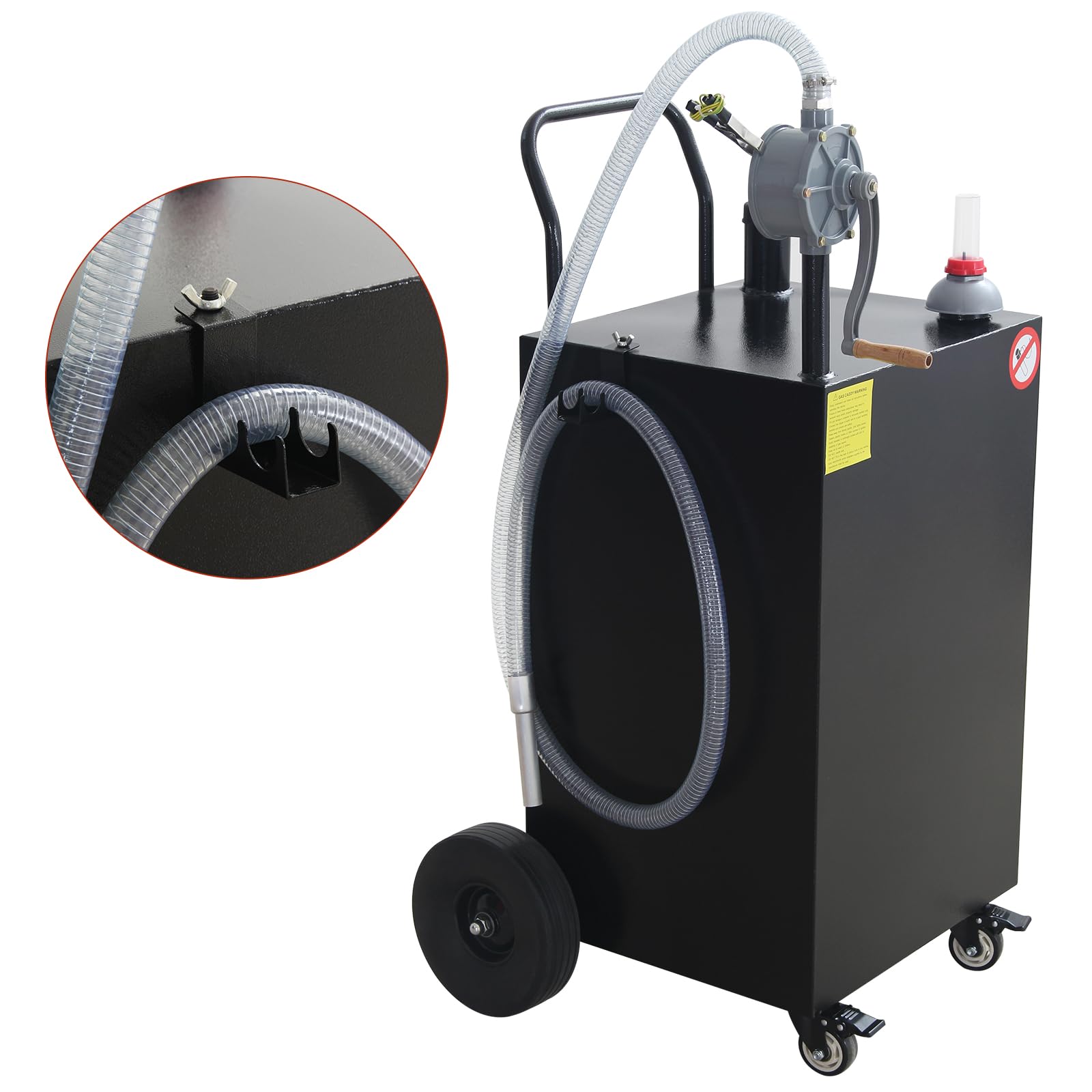 Garvee 50 Gallon Portable Gas Caddy Gasoline Diesel Can Hand Siphon Pump With Rolling Flat-Free Solid Rubber Wheels for Boat, Atv, Car, Motorcycle