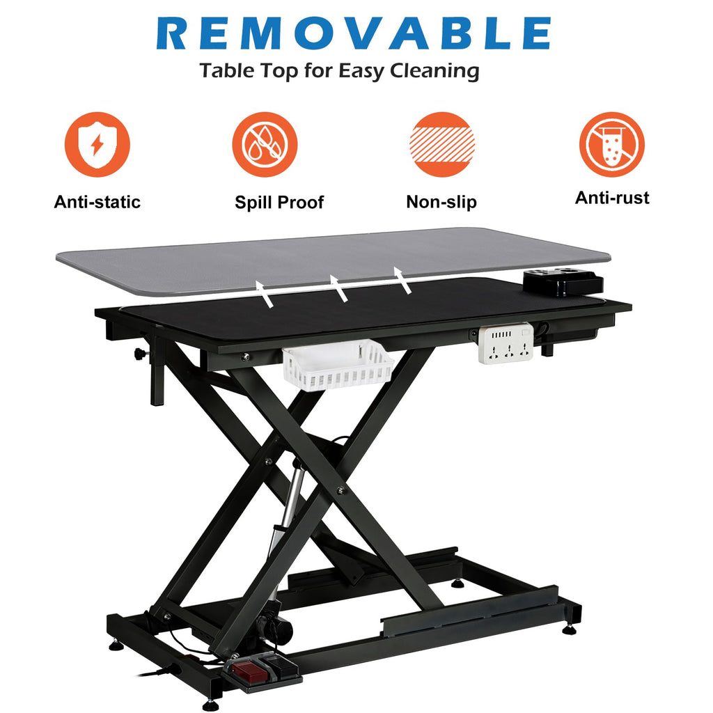 Garvee 50 Inch Electric Dog Grooming Table, Adjustable Heavy Duty X Lift Grooming Table for Large Dogs with Anti-Skid Tabletop,Wireless Remote,Tool Organizer and Arms, Black