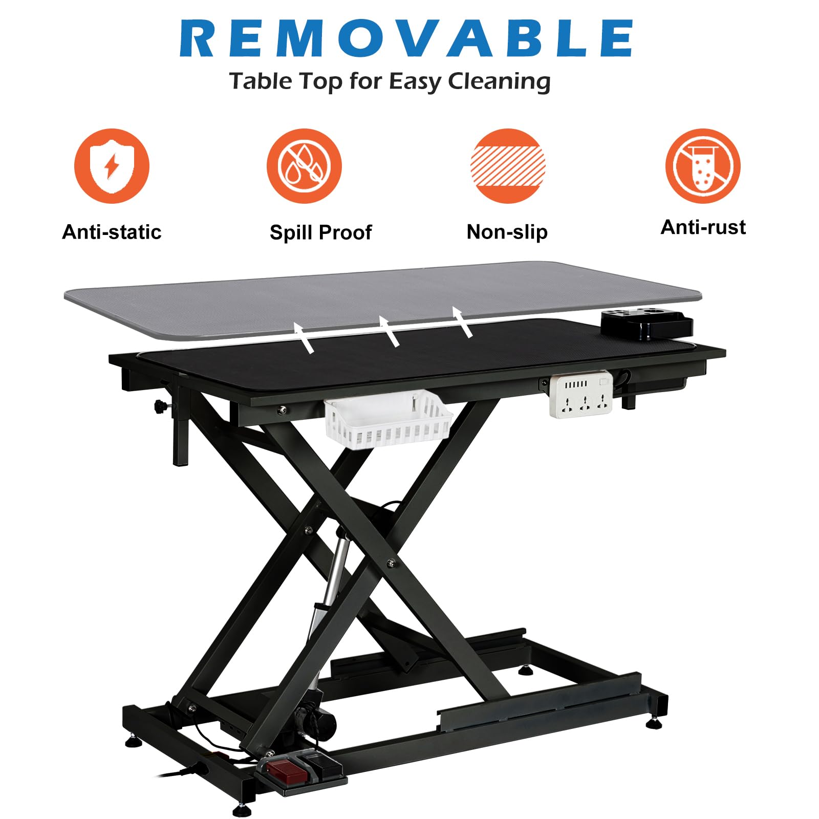 Garvee 50 Inch Electric Dog Grooming Table, Adjustable Heavy Duty X Lift Grooming Table for Large Dogs with Anti-Skid Tabletop,Wireless Remote,Tool Organizer and Arms, Black