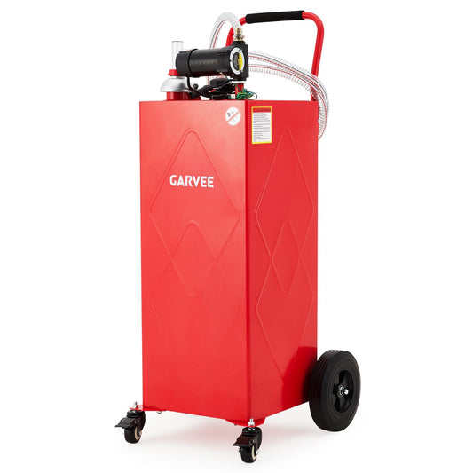 Garvee 35 Gallon Fuel Caddy with 12V Electric Pump, Heavy Duty Portable Diesel Storage Tank, 4 Wheels, Lockable Cap, Red for Cars Boats ATVs Lawn Mowers (Diesel Only)