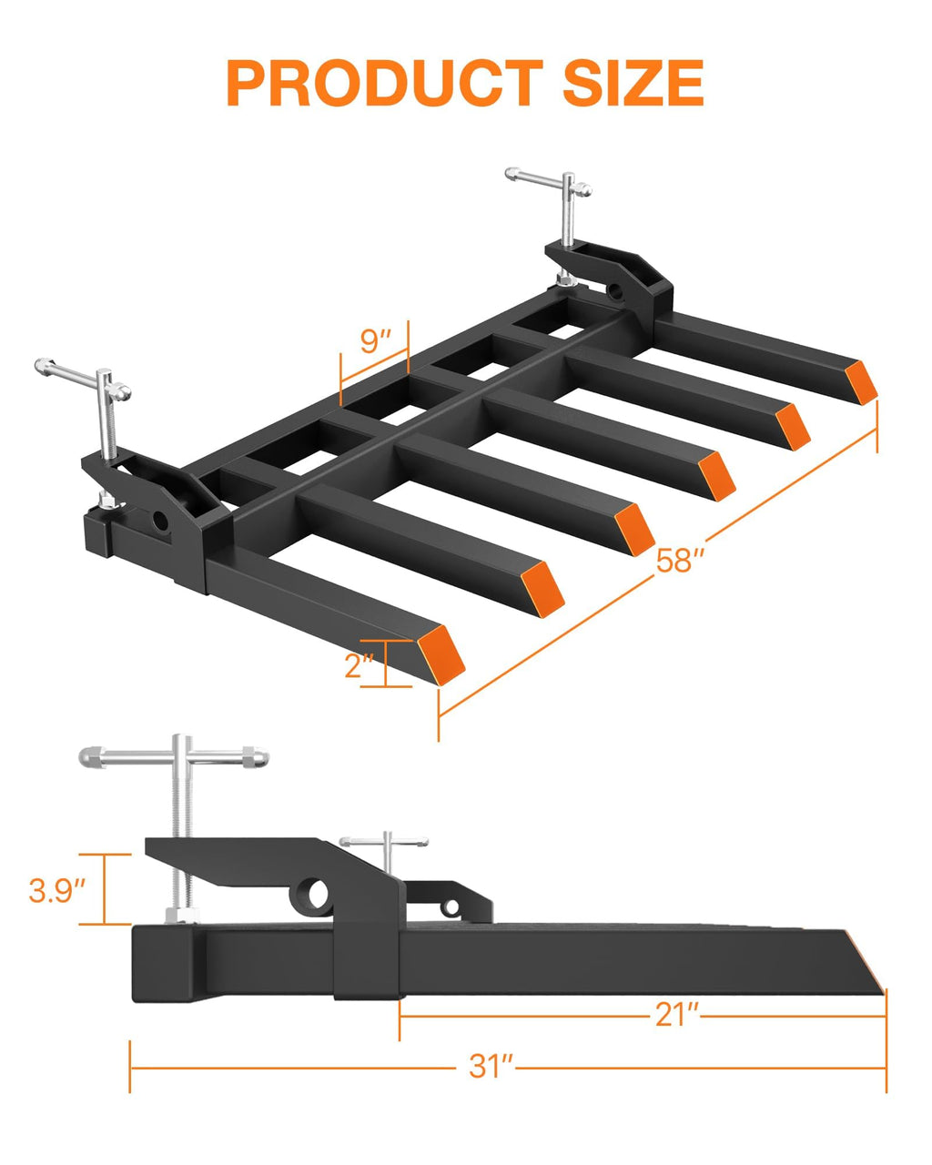 Garvee 60" Clamp-On Debris & Pallet Forks – 4000-LB Heavy-Duty Attachment for Loader Bucket, Skid Steer & Tractors