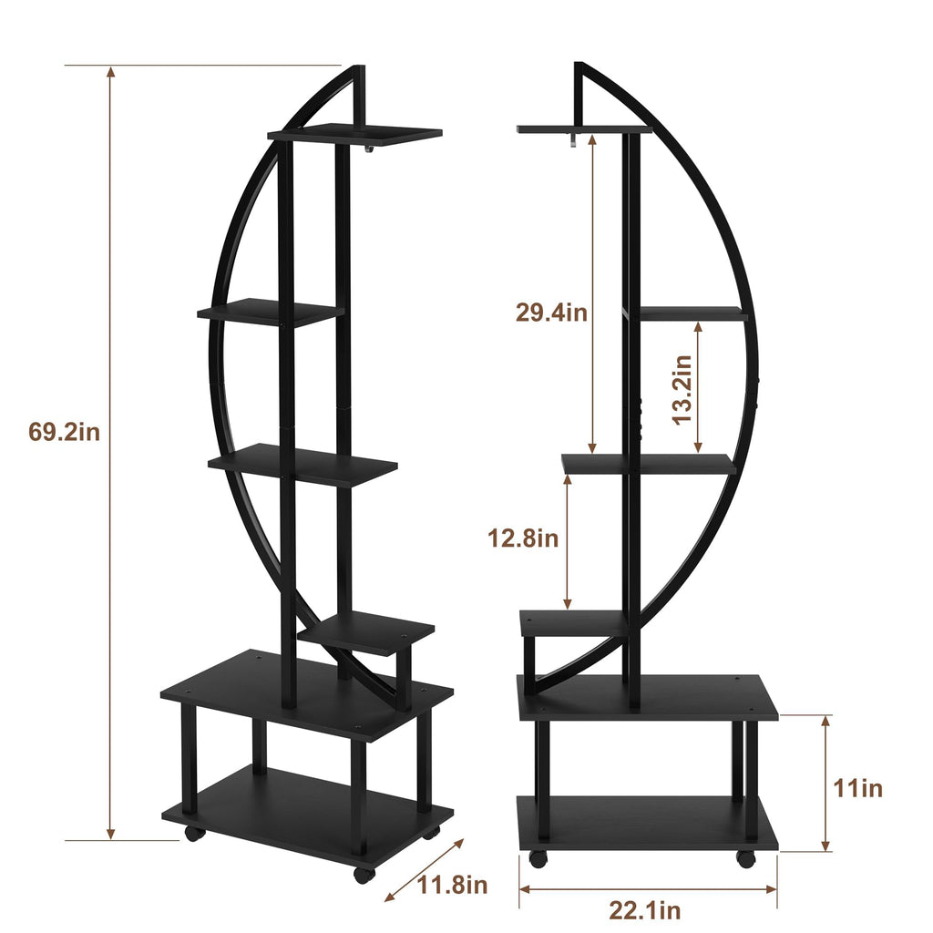 Garvee 2 Pack 6 Tier Tall Plant Stand Metal Indoor + Half Moon Design + Detachable Wheels + Drawers + 12 Pot Stands + Home Patio Lawn Garden