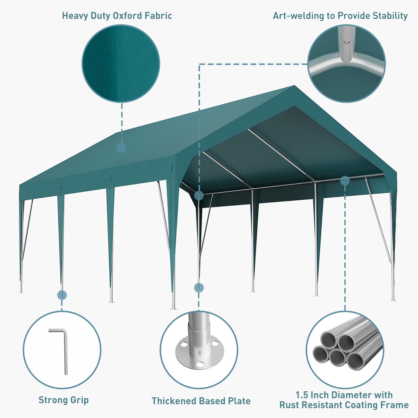 Garvee 10' X 20' Heavy Duty Carport, Portable Garage with Waterproof UV Protected Car Canopy, Green