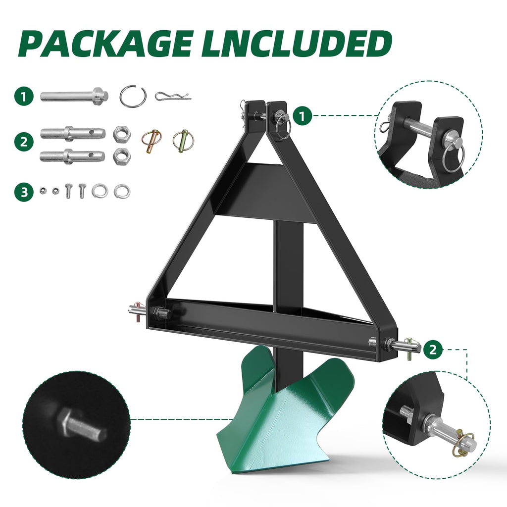 Garvee Heavy Duty Middle Buster Plow for 3-Point Hitch Tractors, Durable Steel Soil Tiller for Farming and Gardening Green