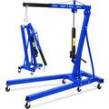 Garvee 2 Ton Folding Hydraulic Engine Hoist, 4400 lbs Shop Crane with Telescopic Boom, 6 Casters, Heavy-Duty for Garage and Workshop, Includes Gloves, Blue