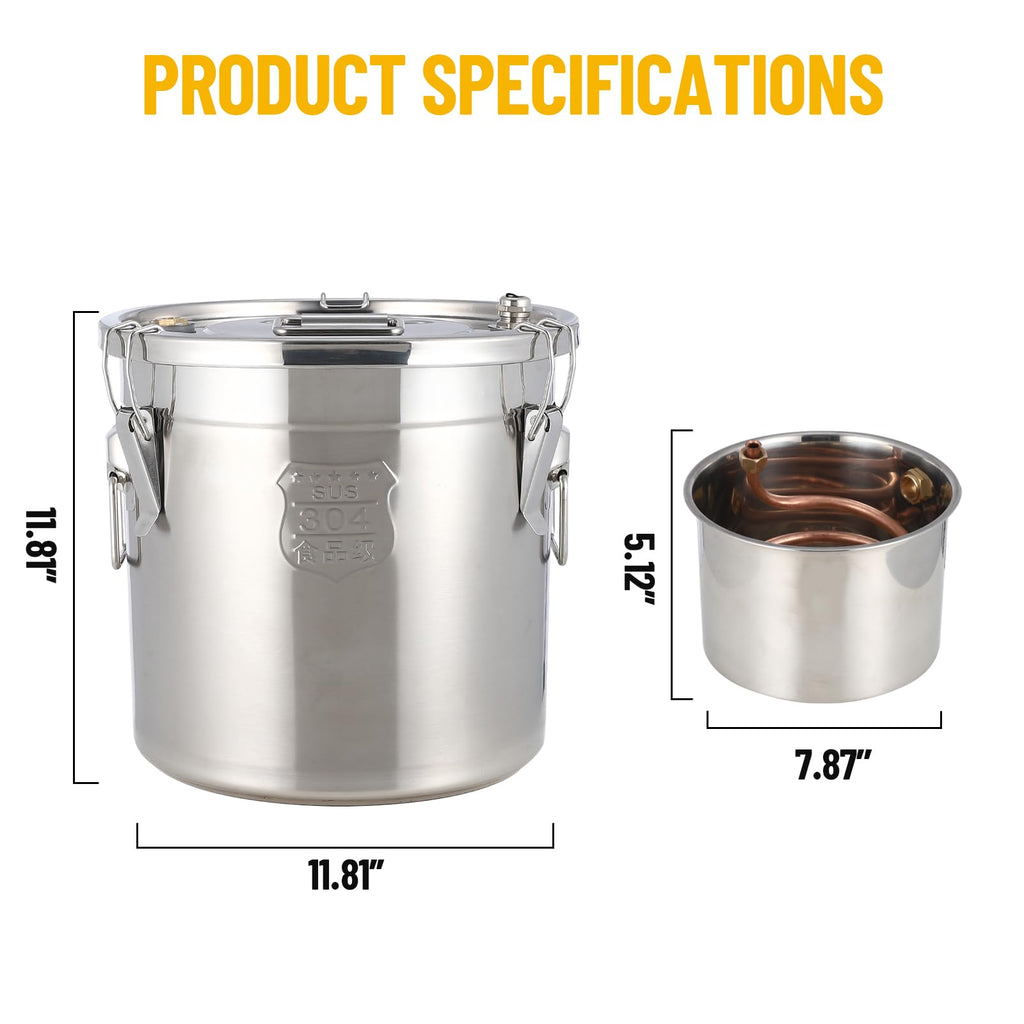 Garvee 5Gal Alcohol Distiller Spirits Kit with Circulating Pump, Copper Tube & Dual Display Thermometer for Home Brew Wine Making, Stainless Steel