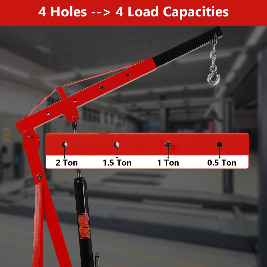 Garvee 4000LB Folding Engine Crane Engine Hoist Cherry Picker 2Ton Ship Crane Heavy Duty Steel Lift Garage Workshop Auto Repair Foldable Stand 6 Caster - Red