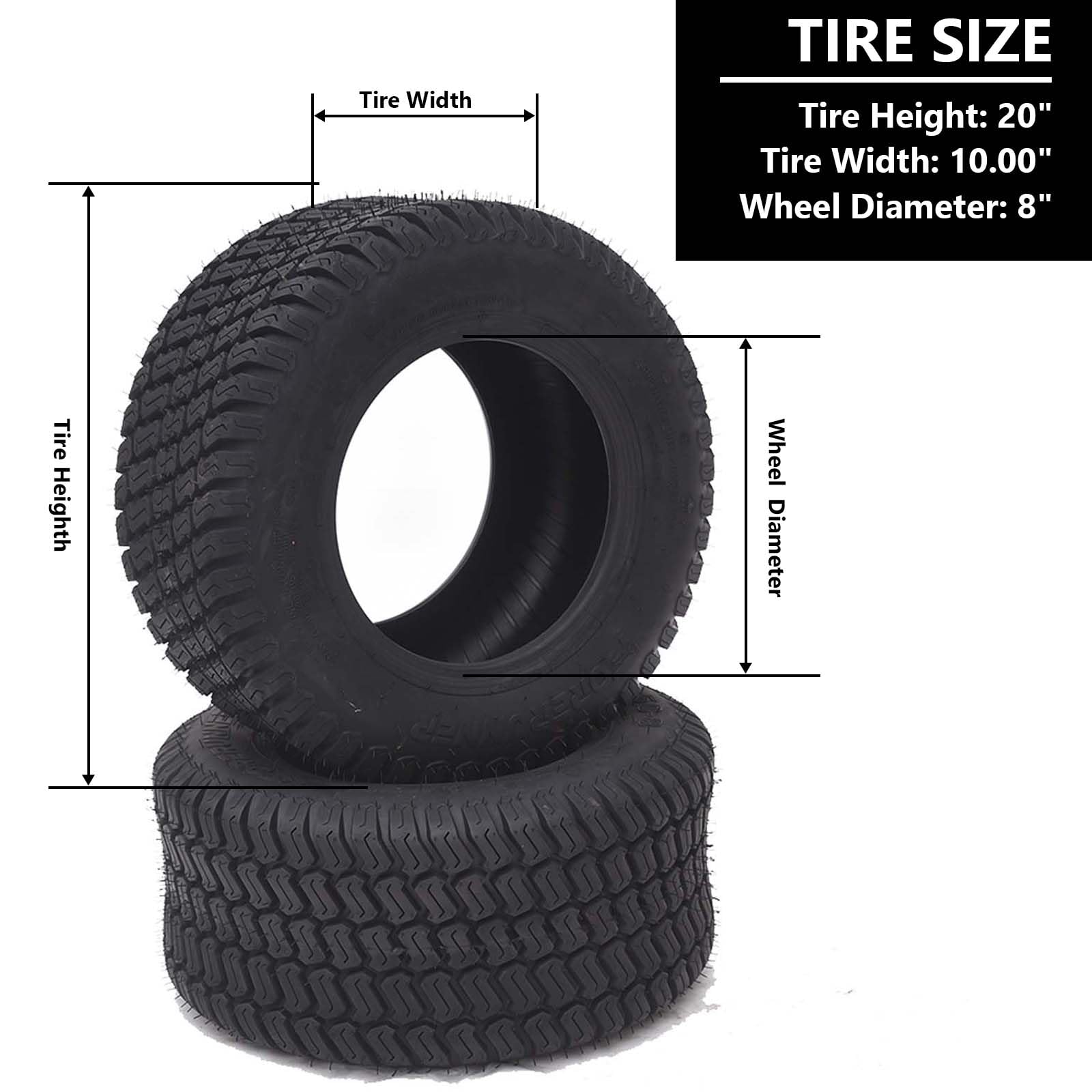 Garvee Lawn Mower Tire 20x10.00-8 Four-Ply Rated Tubeless Non-Directional for Tractor Turf & Garden, Smooth Ride, Black