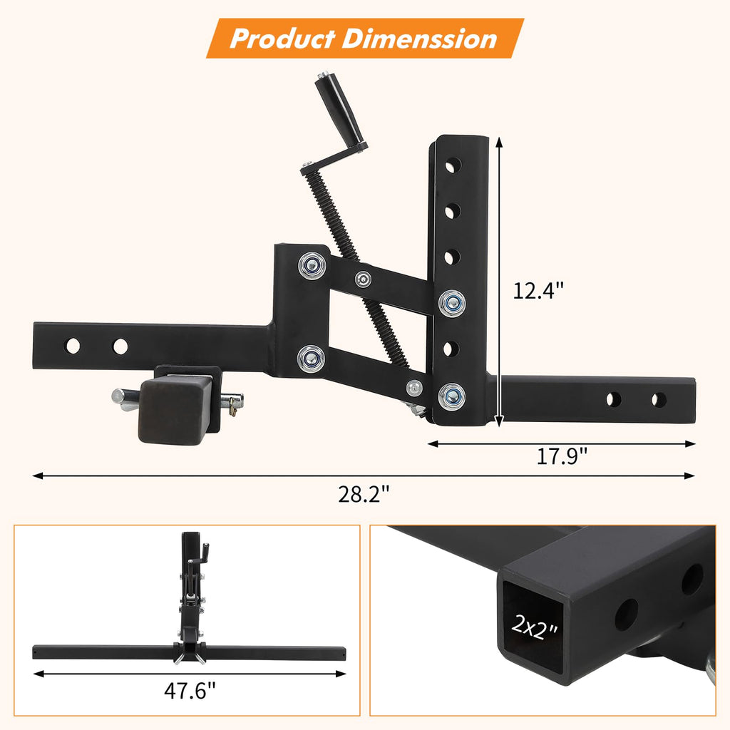 Garvee ATV Hitch Manual Implement Lift 50 Inch 1-Point System Steel Construction Fits 2-Inch Receiver Versatile ATV Attachment
