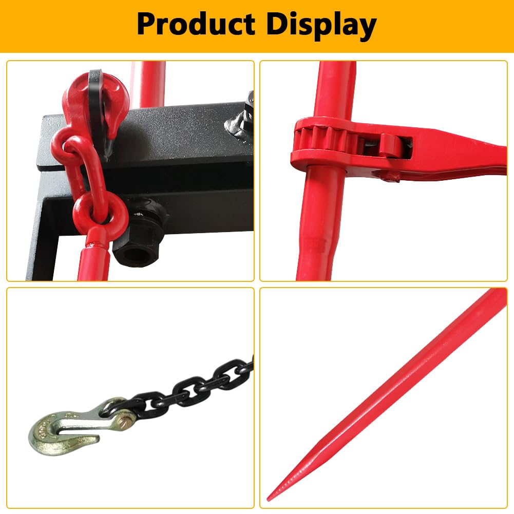 Garvee Dual Prong 43" Hay Bale Spear Attachment, 3000 LB Capacity, Front Skid Steer Tractor Loader Bucket Attachment Conus 2 Tines, Chains and Ratchet Binders Included