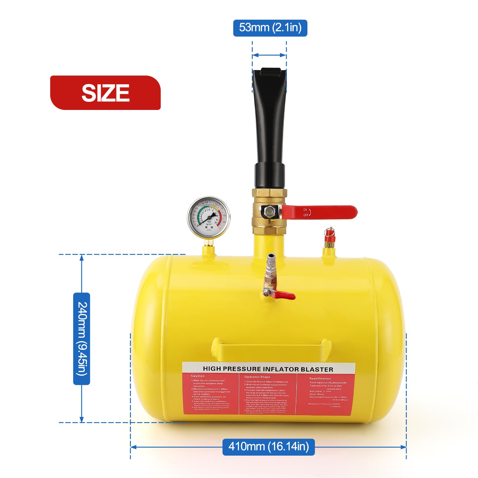 Garvee 5 Gallon Air Tire Bead Seater, Air Tire Seating Blaster Inflator, 85-166PSI Air Tire Bead Blaster with Pressure Gauge & Handle for Car Truck ATV(Yellow)